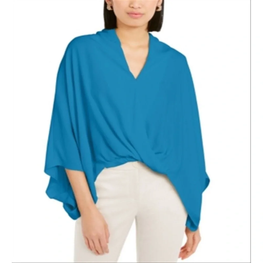 Alfani Women's Island Oasis Batwing Sleeve Blouse Blue Size 2X